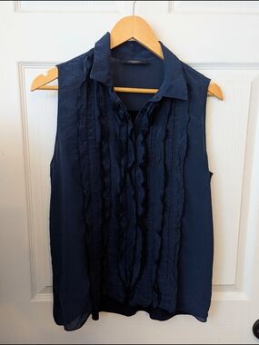 MaxMara Navy Ruffle-Front Sleeveless Camisole